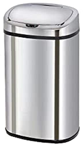 KITCHEN MOVE Majestic Automatischer Küchenabfalleimer, großes Fassungsvermögen, aus Edelstahl, mit Umreifung, 58 l, Silberfarben