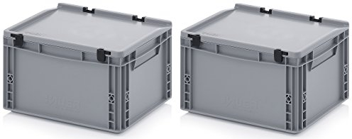 2x Eurobehälter 40 x 30 x 23,5 mit Scharnierdeckel inkl. gratis Zollstock * 2er Set