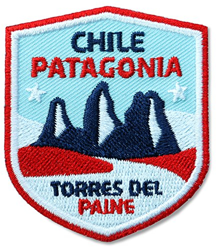 2 x Chile Patagonien Abzeichen 51 x 60 mm/Patagonia Torres del Paine/Applikation Aufnäher Aufbügler Bügelbild Patch/für Kleidung Rucksack/Bergsteigen Klettern Tourenkarte Reiseführer
