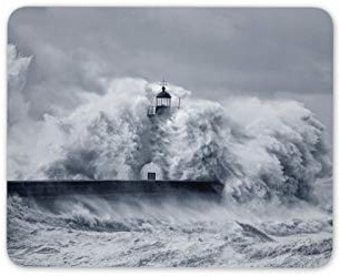 Destination Vinyl Ltd Lighthouse Storm Beach Ocean Sea Waves Mouse Mat Pad - Nature Scene #16964
