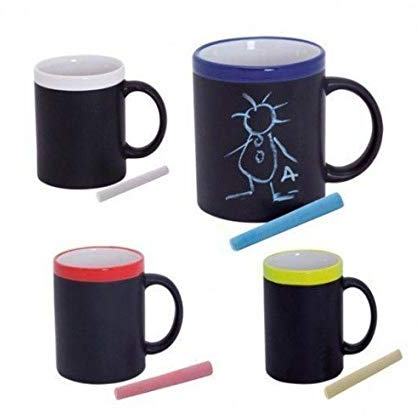 DISOK Lote de 36 Tazas Pizarra de Cerámica Ideales para Desayuno, en Caja de Regalo. Se sirven Surtidas en Colores. Tazas Infantiles para Colorear con tizas, Pinturas