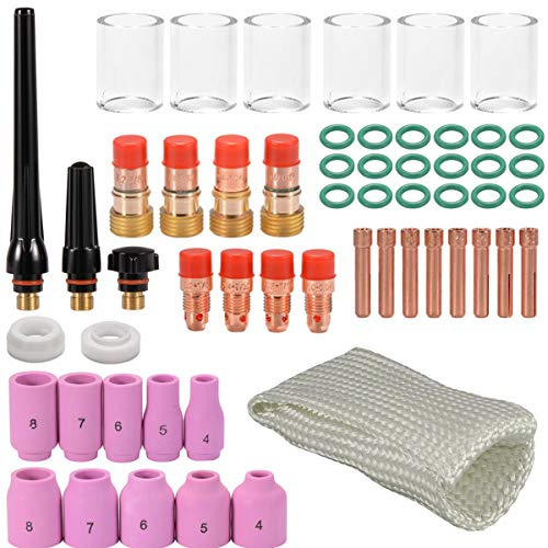 QAQGEAR Schweissbrenner Accessoory Kit Für WP-17/18/26, mit Collet Dichtung Zurück Cap Stubby Gaslinse Aluminiumoxid düse TIG Finger Hitzeschild Schweißen Handschuhe