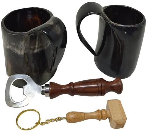 Galaxy Indiacraft Viking Corne de bœuf | Chope | Tasse | Tasse | Tasse pour bière, hydromel, vin, verre à liqueur, décapsuleur | 100 % sans fuite | Naturel et fait à la main | Offres combinées