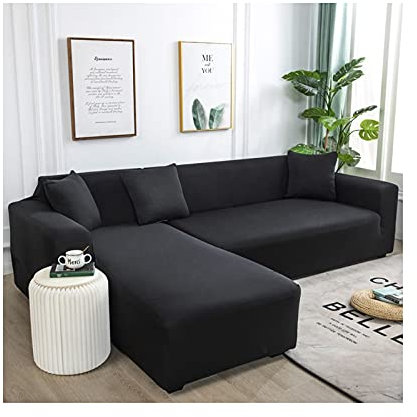 AMDXD Sofabezug 3 Sitzer+3 Sitzer, Einfarbig Sofa Stretchhusse Geeignet für 1/2/ 3/4 Sitzsofa und Ecksofa, in Polyester, Anti-Rutsch, Elastischer, Schwarz