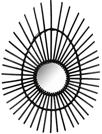 THINIA HOME Wandspiegel aus Rattan, oval, Deko, Schwarz, 80 cm
