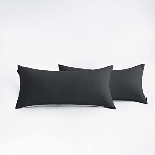 SOULFUL Kissenbezug 40x80 Baumwolle mit Reißverschluss ÖKO-TEX Anthrazit | 100% Baumwolle, gewaschene Leinenoptik, Reißverschluss