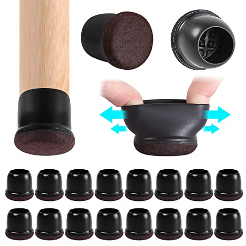 Schutzkappen Für Stuhlbeine mit Filz, Gummi stuhlbeinkappen, Filzauflage, Möbelmatte Für Hartholzböden Rund Schwarz, Durchmesser 20-28mm 16pcs