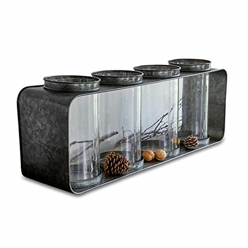 Loberon Windlicht Sucre, Vier Glaszylinder zum Befüllen, Mattes Finish, Industrial-Look, Weihnachtsdekoration, Weihnachten, Eisen, Glas, schwarz/klar