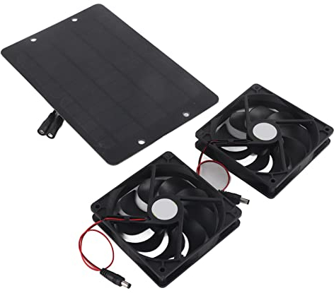Dual Solar Panel Fan, Solar Panel Fan Kit Dual Air Extractor Außenbelüftungsgeräte für Hühnerställe Gewächshaus 10W 800MA, Sonnenkollektoren