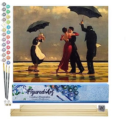 Figured'Art Malen Nach Zahlen Erwachsene Mit Rahmen Retro Tänzer auf dem Strand - Paint by Numbers Basteln DIY Bastelset 40x50cm Mit Keilrahmen (nicht gespannt)