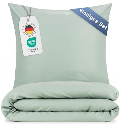 Blumtal Biancheria da letto 135 x 200 cm, 4 pezzi, in microfibra traspirante, 2 copripiumini da 135 x 200 cm + 2 federe da 40 x 80 cm, super morbida, certificata Oeko-Tex, verde estate