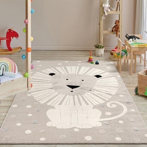 the carpet Jungle Kids Teppich für Kinderzimmer, Kinderteppich, 3D-Effekt, Pflegeleicht, strapazierfähig, Löwe, 140 x 200 cm