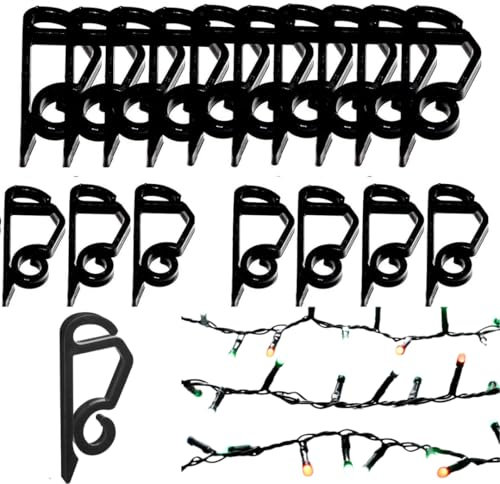 SOTL® 50 Black Gutter Hooks for Hanging Outdoor Christmas Xmas String Lights, Rope Gutter Clips – Easy Installation, Durable & Weather-Resistant for Holiday Decor