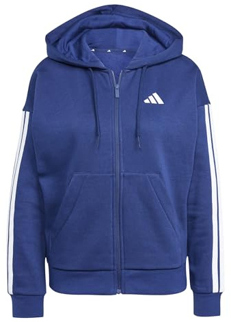 adidas Women's Essentials 3-Stripes Full-Zip Fleece Hoodie Sweatshirt, dark blue/white, XXL