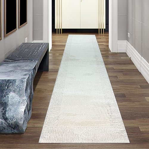 Teppich-Traum Teppich Wohnzimmerteppich Läuferteppich Flurteppich Eingangsbereich hell fußbodenheizung geeignet Strichemuster in Creme, 80 x 300 cm