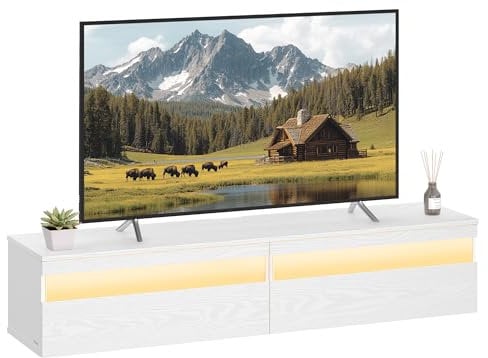 VASAGLE Kailyn Collection - Meuble TV Suspendu, Support Télé Mural, Étagère Murale pour Salon, Adapté à Divers Téléviseurs, Table de Salon, Style Moderne, 147 x 35 x 30 cm, Blanc Neige LTV133W01