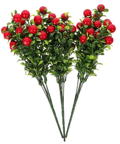 BESPORTBLE 3 Bündel Reichhaltiger Kirschbaum Dekorative Pflanzen Kunstblumen und Kunstobst Dekorative Fruchtmodelle Künstliche Blumen zur Dekoration gefälschte Kirschblume Plastik rot