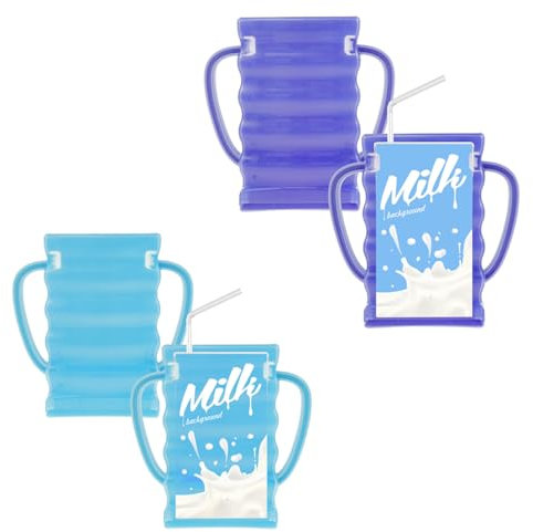 Lot de 4 boîtes à jus réutilisables en plastique sans pression pour sacs à lait et aliments pour bébés, pour tout-petits, enfants, garçons et filles, sans déversement (bleu + violet)