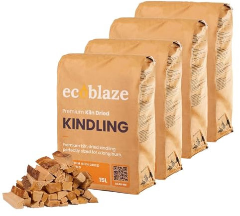 Ecoblaze 26kg Kiln Dried Hardwood Kindling Wood - Ideal for use with Natural Firelighters, Fire Logs, Briquettes, Kiln Dried Firewood Logs for Wood Burner, Fire Lighters and Smokeless Coal