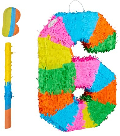 Relaxdays Pinata Zahl, Regenbogenpinata Geburtstag, HBT: 50,5 x 35,5 x 7,5 cm, Partypinata Kinder, zum Befüllen, bunt