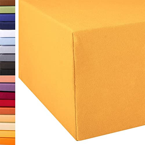 aqua-textil Exclusiv Spannbettlaken 90x200-100x220 cm mais gelb Jersey Baumwolle 230g/qm Spannbetttuch Elastan Laken