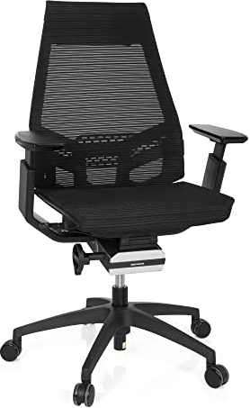 hjh OFFICE 652884 Profi Bürostuhl GENIDIA SMART Black Netzstoff Schwarz ergonomischer Drehstuhl mit verstellbaren Armlehnen, Sitz neigbar