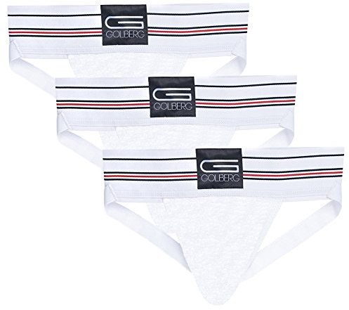 Golberg Mens Athletic Supporter - Naturally Contoured Waistband - 3 Pack, White, Large