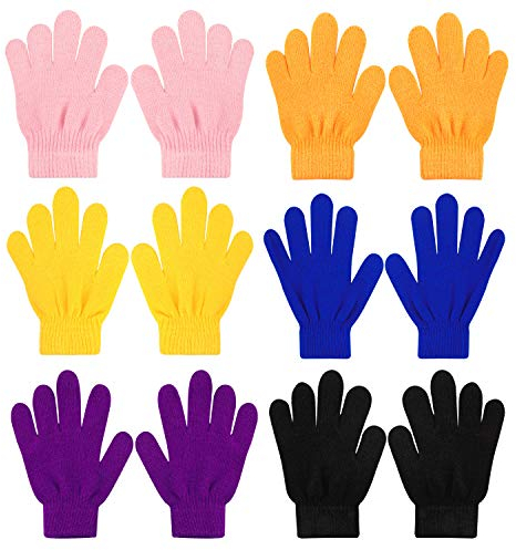 QKURT 6 Paar Winterhandschuhe, Kids Magic Stretch Handschuhe Kinder Handschuhe Unisex Jungen Mädchen Stricken Vollfingerhandschuhe für den täglichen Gebrauch