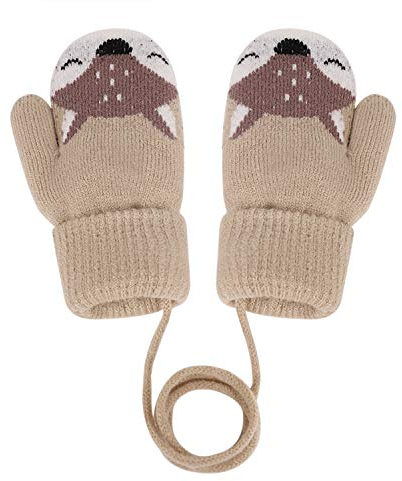 Kinder Winter Handschuhe Fäustlinge Baby Cartoon Fausthandschuhe Halshandschuhe Dicke Doppelt Strickhandschuhe Niedliche Fuchs Handschuhe, 1-3 Jahre alt, Spielen, Laufen, Skifahren Bedarf