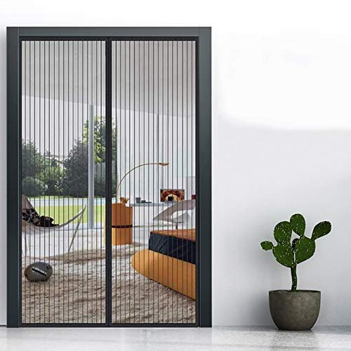 GUOGAI Zanzariera Porta Finestra Magnetica 100x210cm(39x83inch) Zanzariere a Rullo Chiusura Automatica con Strisce Adesive per Porte Camera da Letto Casa, Nero A