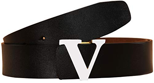 Klassischer Herren-Gürtel mit V-Schnalle, weiches Kalbsleder, Gold/Silber, schwarz/silberfarben, 105cm/41.3inch(30-36)