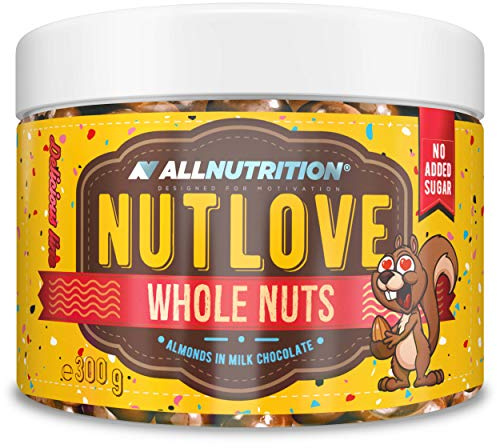 ALLNUTRITION Nutlove Whole Nuts - Mandeln in Vollmilchschokolade - Zuckerfreie Schokolade - Schokolade ohne Zuckerzusatz - Kalorienarme Süßigkeiten - Gesunder Snack - 300g