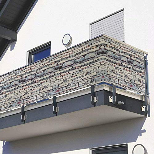 Balkon Sichtschutz Steinoptik, Balkonverkleidung Sichtschutz, 100% Blickdichte Wasserdicht Balkonsichtschutz Windschutz Atmungsaktiv mit Ösen und Kordel, 50-90 cm Hoch,0.85 * 8m