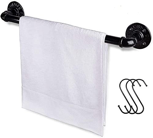 Jeasor Industrieller Rohr-Handtuchhalter, strapazierfähig, wandmontiert, rustikaler Bauernhaus-Badetuchhalter für Badezimmer (schwarz, 45,7 cm)