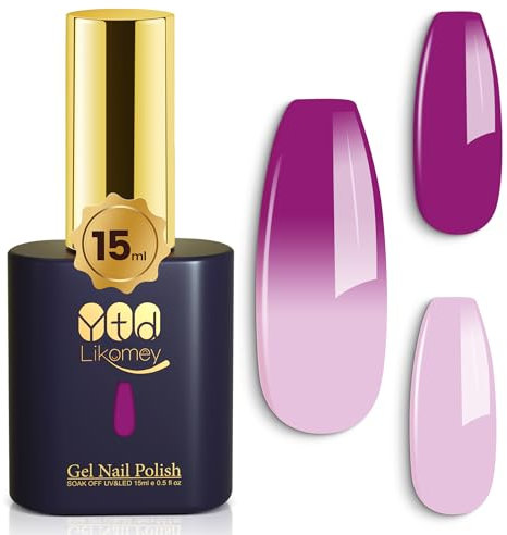 YTD Likomey UV Nagellack Farbwechsel Thermo Farbgel,15ml Nacktrosa Traubenviolett Gel Chamäleon Shellac Nagelgel UV/LED Color Change Herbst Winter Gellack,WB12
