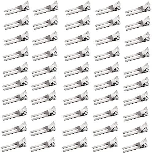Lot de 50 pinces à cheveux en métal argenté,4,5cm pince locks, Boucles d'Alligator Clips de Sectionnement,Antidérapant Barrette Accessoires de Bricolage pour Femmes,avec boîte de rangement