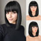 FESHFEN Kurze Bob Schwarze Perücken mit Pony für Damen Frauen Mittellange Synthetik Perücken Gerade Haar Perücken für Karneval 35 cm