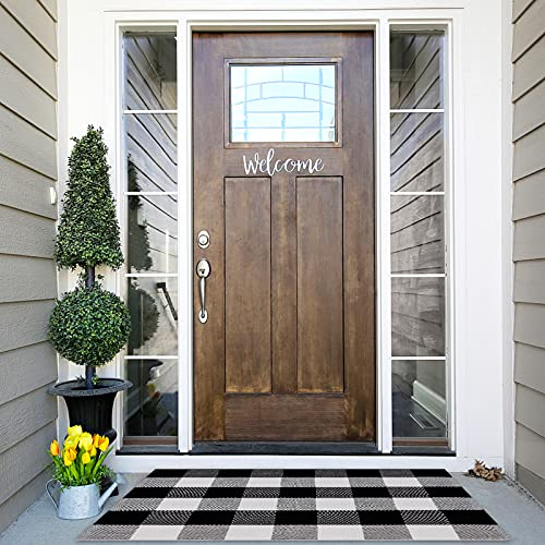 joybest Buffalo Plaid Fußmatten Teppich 60 x 130 cm schwarz und weiß karierter Teppich Baumwolle handgewebte Vorderfußmatte Outdoor Indoor Teppiche für Veranda, Bauernhaus, Eingangsbereich