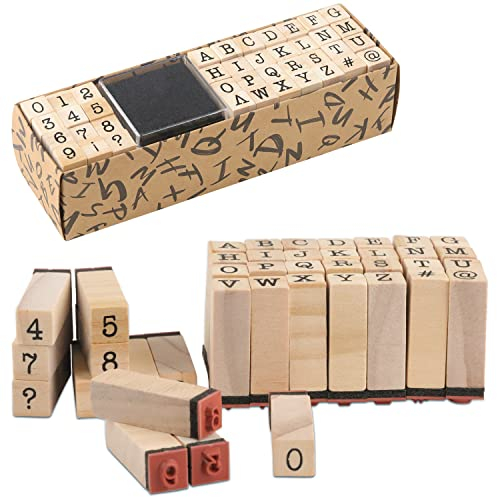 ZDNT 40 Alphabet Stempel Set,Vintage Holz Alphabet Buchstaben,Alphabet Buchstaben Briefmarken,Alphabet Buchstaben Zahlen Set Buchstaben Stempel für Kunst,Handwerk,Kartenherstellung