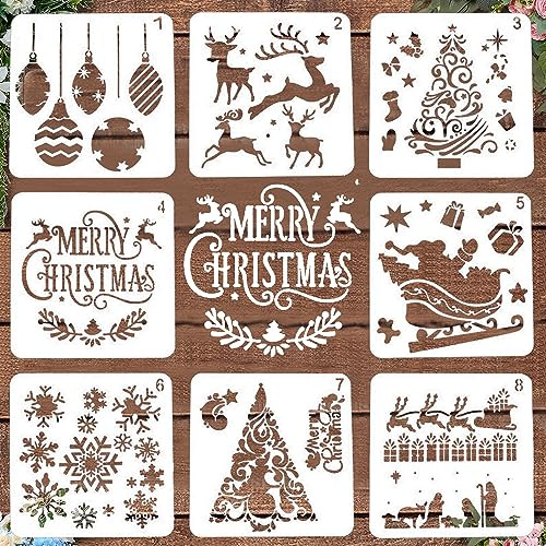 LYPER 15,2 cm große Weihnachtsschablonen, wiederverwendbar, Weihnachtsmann, Schneemänner, Schneeflocken, Elch, Vorlage zum Bemalen, Basteln, Weihnachtskarten, Fenster, Glastür, Auto, Holz oder