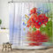 ASDCXZ Blumen Duschvorhang 180x200 cm, Frühling Handgemalt Rot Weiß Blau Bunt Floral Wasser Reflexion Bad Waschbar Duschvorhänge Polyester Textil Wasserdicht Badevorhang für Badewanne mit 12 Haken