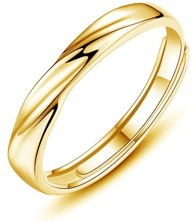 Josfeva Herren Trauringe Paar Ringe, 925 Sterling Silber Gold Offen Verstellbar Partnerringe Verlobungsring Hochzeitsring Band Ring mit Weiß Zirkonia, Geschenk für Ehefrau Mann Freundin Freund