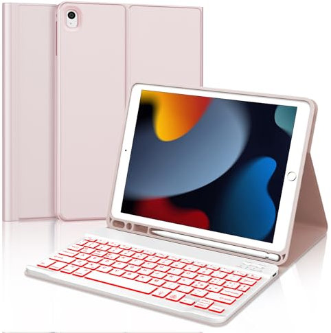 Custodia con Retroilluminato Tastiera Italiana per iPad 9a/8a/7a Generazione 10.2, Tastiera Portatile Bluetooth Magnetica Staccabile, Con slot per Apple Pencil, Compatibile con iPad 10.2 2021, Rose
