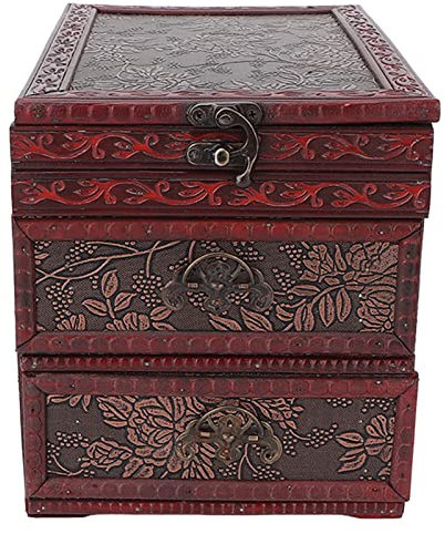 Otufan Chinesischer Retro-Schminkkasten Mit Spiegel, 15,2 X 22,6 X 18,5 cm, Holz-Schminkkasten Mit Zweilagigen Schubladen, Tragbare Klassische Schmuck-Organizer-Schublade Für Schlafzimmer