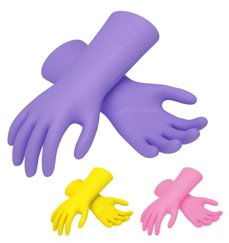 Vgo... 3paia Guanti Lavoro Lunghi con Fodera, no-Allergia senza Lattice per Pulizia Alimentari Domestici Anticalore&Antifreddo da Cucina Bagno Casalinghi Lavapiatti in TPE, Non Odore