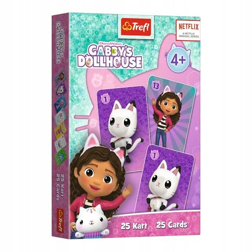 Trefl - Karten Petrus, Gabby's Dollhouse - Beliebtes Kartenspiel für Kinder, Paar, Einfache Regeln, Dynamisches Spiel, Beliebtes Spiel für Kinder ab 4 Jahren