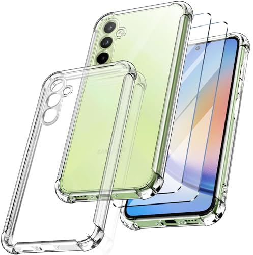 New&Teck - Funda para Samsung Galaxy A35 5G + 2 Vidrio Templado Protector de Pantalla, Funda de Silicona TPU Flexible, Bumper con Esquinas reforzadas, protección Clara.