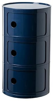 DFANCE Nordic Modern Bedside Cabinet With Drawers & Sliding Door - Round Bedside Table 2/3/4 Tier Plastic Nightstand Storage Unit Chest For Bedroom(Size:32 * 58cm,Color:Blue)