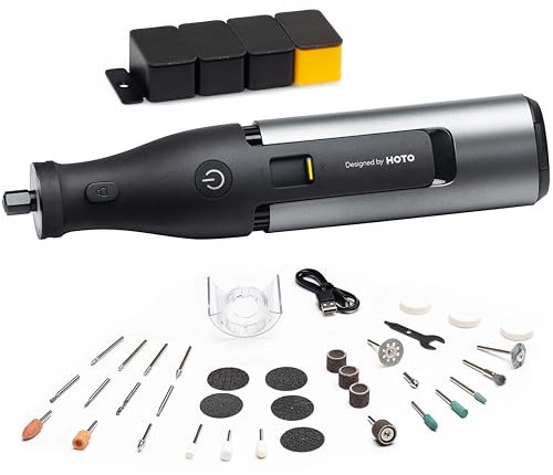 HOTO 12V Multifunktionswerkzeug Set inkl. 37 Zubehörteile, variable Drehzahl 5.000–35.000 U/min – zum Schneiden, Schleifen, Gravieren, Polieren, Schärfen, Reinigen und Schnitzen