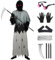 Harsever Sensenmann Kostüm, Scary Reaper Kostüm mit Sense Geisterketten Glühende Augen, Tod Kostüm Outfit Halloween Dress Up Party für Erwachsene Kinder (145)